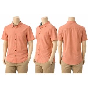 Margaritaville Mens SM Button Up Shirt‎ Coral Orange Island Resort Short Sleeve